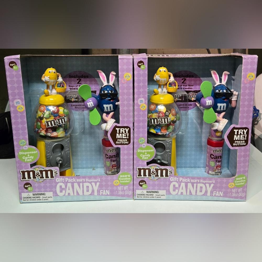 M&M's Candy Dispenser & Fan Gift Packs - Yellow & Blue M&M (2 packs) 2013